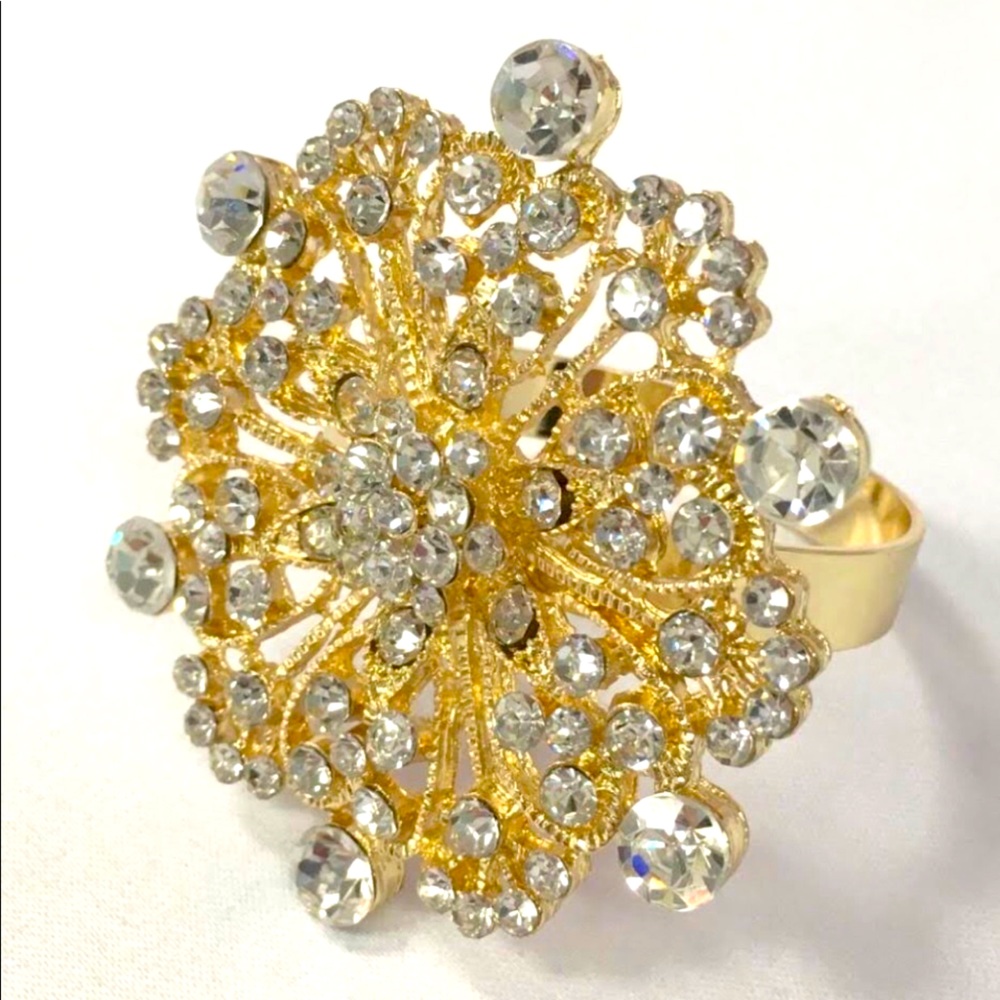 Gold rhinestone napkin rings faux diamond set of 4